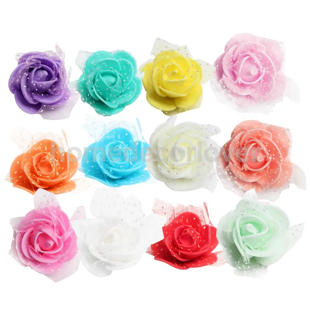50 Pieces Many Color Mini Artificial Foam Mesh Rose Flower Heads Embellishment for Wedding Crafts 4cm