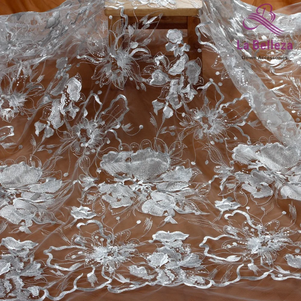 

La Belleza 1 yard large flowers embroidery lace fabric wedding dress fabric
