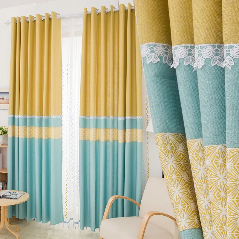 Curtains Free Shipping Thickening The Nordic Minimalist Modern Curtains Free Shipping Thickening The Nordic Minimalist Modern Yellow And Blue Mosaic Composite Linen Jacquard Curtain In From Home Garden On