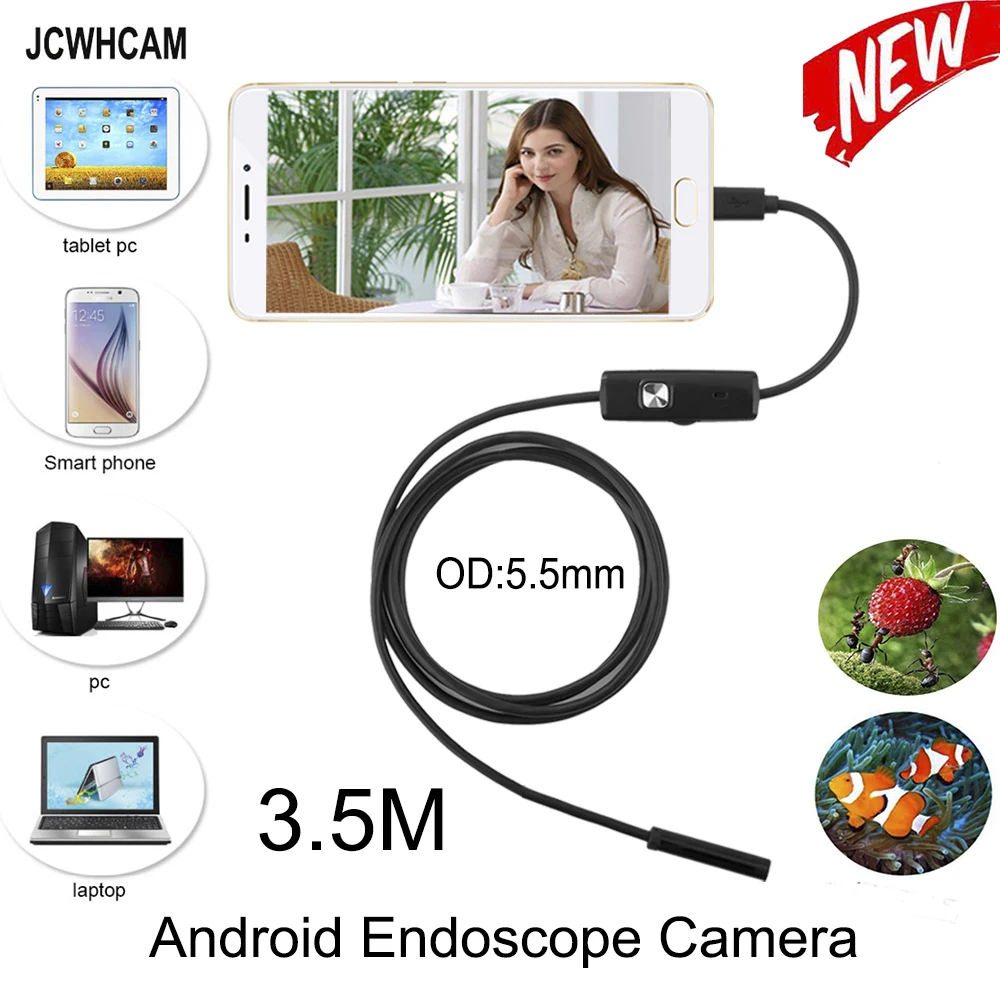 JCWHCAM 5,5 мм MircoUSB Android OTG USB эндоскоп камера 3,5 м водонепроницаемый осмотр змеиной трубы Android USB бороскоп камера