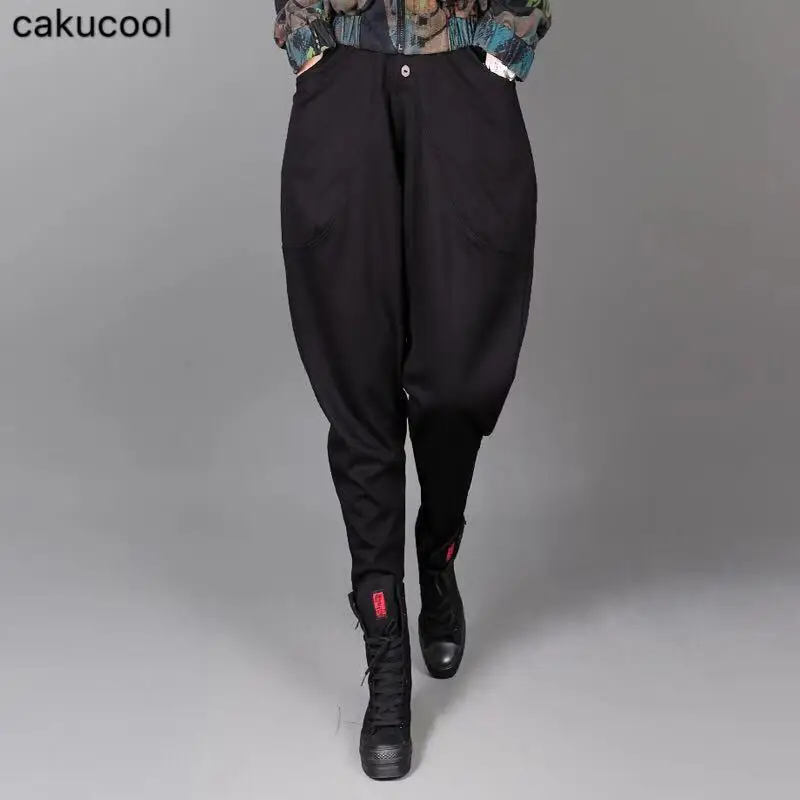 

Cakucool 2019 spring simple dark retro stretch large size fashion bloomers women's trousers casual harem pants washed cotton