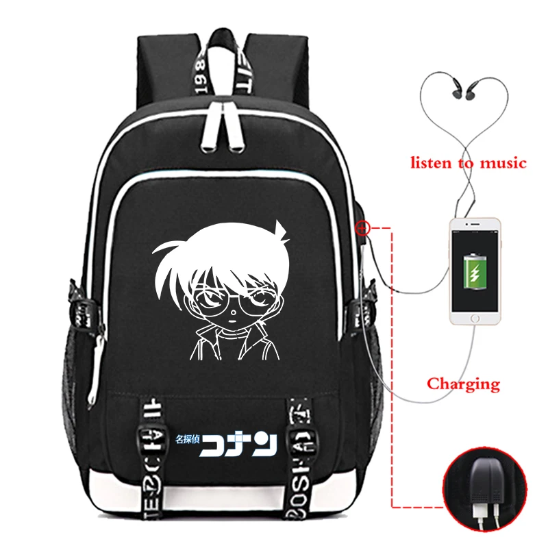 

Anime Detective Conan Backpack Schoolbags Fashion Boys Girls USB Charge School Bag Daily Backpack Travel Bag
