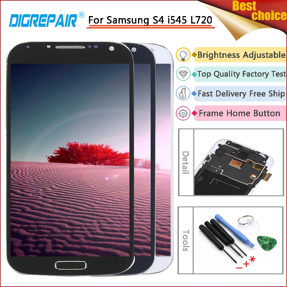

For Samsung Galaxy S4 Display i545 L720 R970 LCD Display Digitizer Touch Screen For Samsung S4 lcd screen s4 i545 display Frame