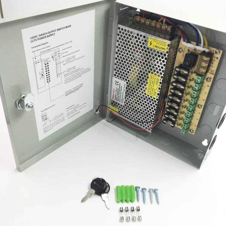 

CE Approved DC12V 10A 9 Channel CCTV power supply switch box for surveillance camera Security output 120W