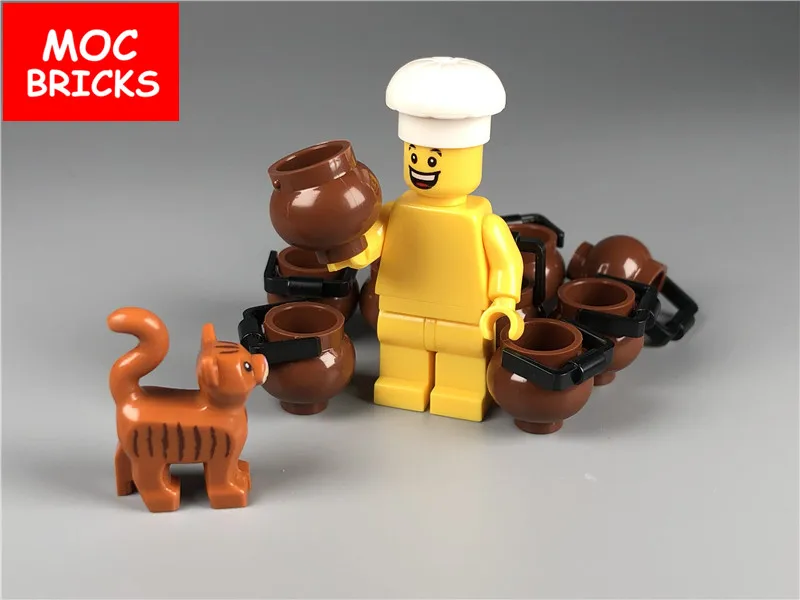 

10pcs/lot MOC Bricks Utensil Pot Small with Handle Holders fit with 98374 DIY Building Blocks Toys for KIDS Xmas gifts