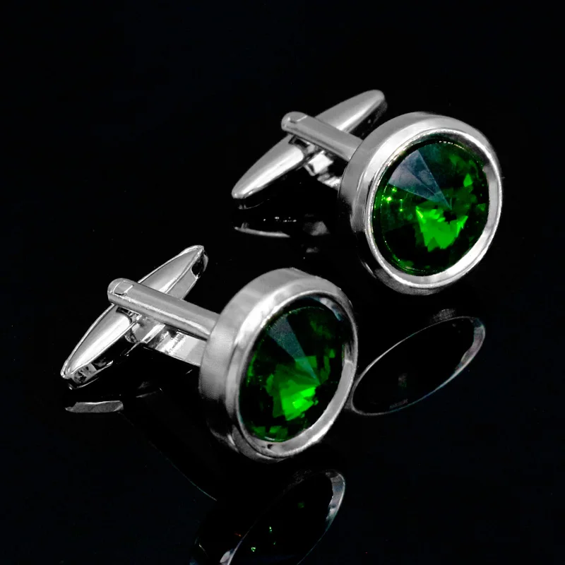 

Blue Green Crystal Cufflinks Round Shirt Cuff Link Luxury Wedding Accessories for Man