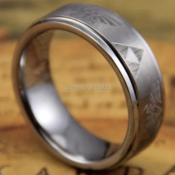 

Cheap Price Free Shipping 2013 USA UK CANADA Hot Selling 8MM Legend of Zelda Silver Steps Tungsten Ring Men's Wedding Band Ring
