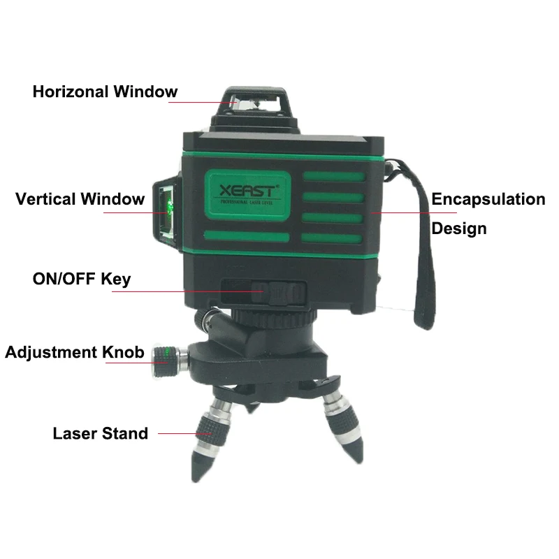 XEAST зеленый луч настенные уровни 360 градусов вертикальный и горизонтальный самонивелирующийся поворотный 3D лазерный уровень сенсорное управление
