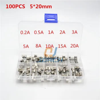

100Pcs/lot 5x20mm Electrical Assorted Fuse Amp Fast-blow Glass Fuse Mix Set With Box 0.2A 0.5A 1A 2A 3A 5A 8A 10A 15A 20A