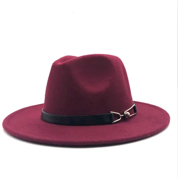 New Women Men Wool Vintage Gangster Trilby Felt Fedora Hat With Wide Brim Gentleman Elegant Lady Winter Autumn Belt Jazz Caps 1