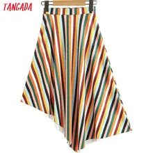 Tangada полосатая юбка ассиметричная юбка цветная юбка разноцветная полоска юбка в длине миди юбка до колена XL304