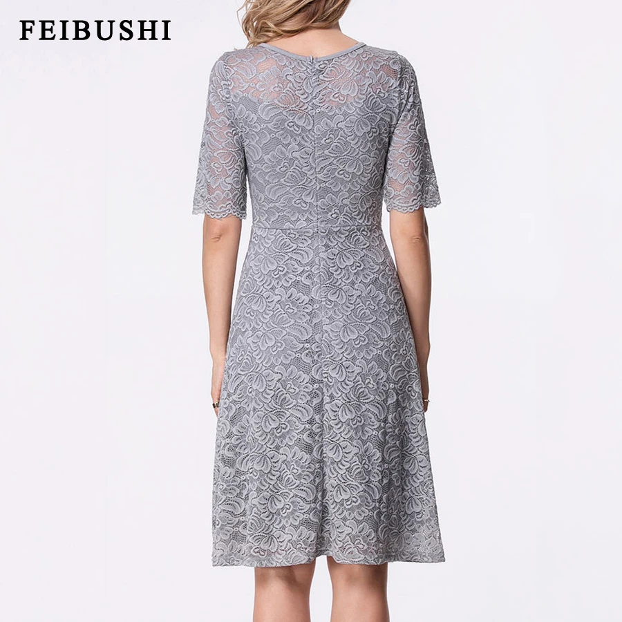FEIBUSHI-Womens-Elegant-Sexy-Lace-See-Through-Tunic-Casual-Club-Bridesmaid-Mother-of-Bride-Dress-Skater (2)