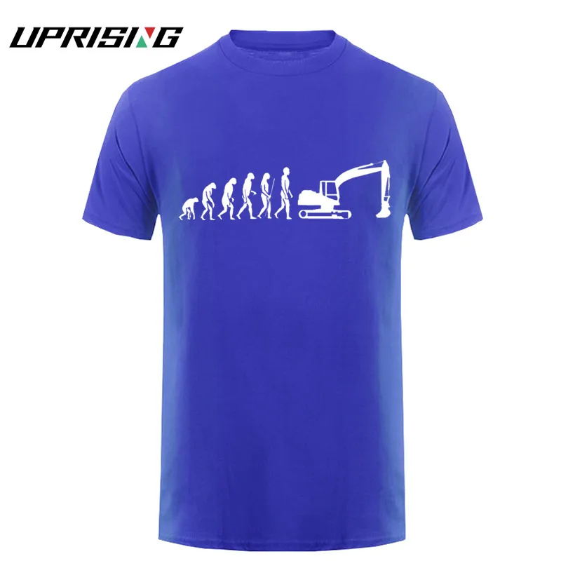 Дизайнерская футболка Эволюция футболка Экскаватор строительная машина гусеница строительный работник Хобби Футболка - Цвет: blue white