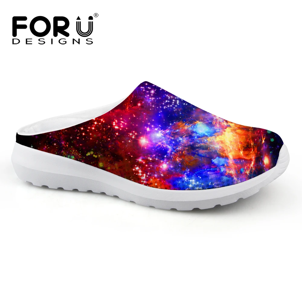

FORUDESIGNS Summer Men Indoor Slippers,Galaxy Printing Mens Home Mesh Sandals Flat,Male Slip-on Breathable Clogs Plus Shoes