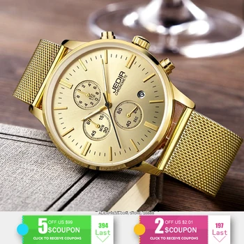 

Watch men Fashion Mens Chronograph gold Black Stainless Steel Mesh Strap Military Sport Quartz Wrist Watches relogio masculino