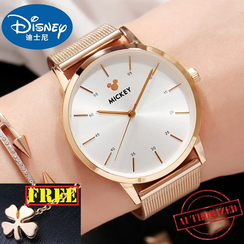 

New Original Disney Ladies Rose Gold Waterproof Full Steel Round Simple Fashion Mickey Watch Girl Luxury Best Gift High Quality