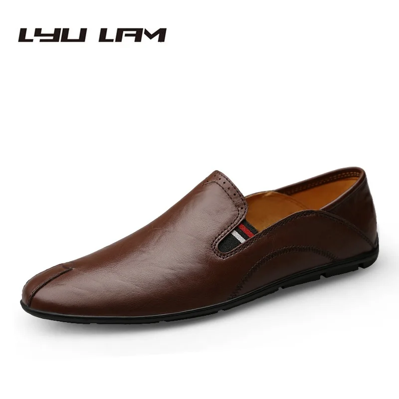 Genuínos Black Marrom Luz Em Mocassim Sapatas Sapatos Preto Vaca Flats brown Couro Casuais Mocassins Mens Red Condução Deslizamento Vermelho De Clássico Dos Homens Casual Barco wine XXrfUq
