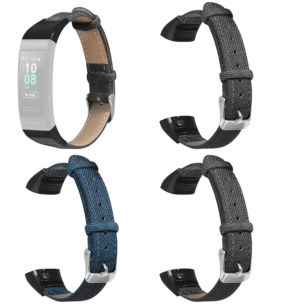 Смарт часы синий джинсовый браслет металлический корпус ремешок для Huawei Band 3/3 Pro