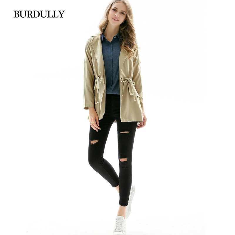 BURDULLY 2018 Ladies Classic Spring Thin Trench Coat For Women Autumn Windbreaker Female Turn down Collar Overcoat Outerwear BURDULLY 2018 Ladies Classic Spring Thin Trench Coat For Women Autumn Windbreaker Female Turn down Collar Overcoat Outerwear