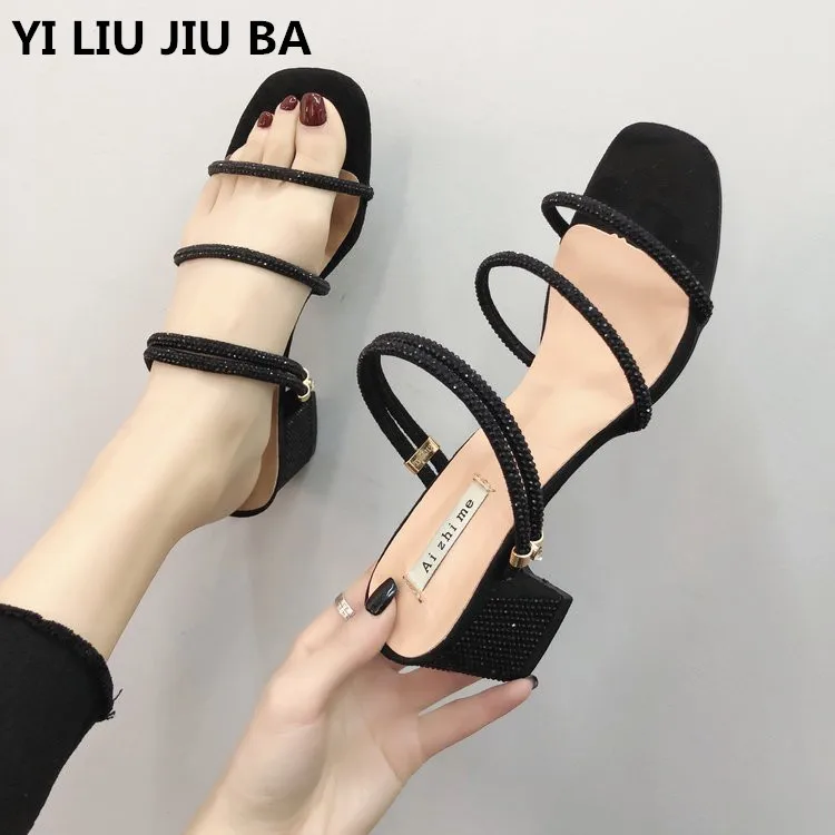 

Plus Size 35-39 Sandals Summer Women Flip Flops mid heel Casual Beach fashion Rhinestone Shoes women Rome Female Sandals **756