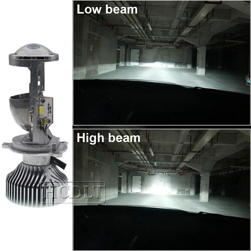 HCDLT 1 Set H4 LED Mini Projector Lens HiLo Beam 1.5 Inch Car LED Headlight Bulbs H4 LHD RHD 70W 5500K White LED Conversion Kit (12)