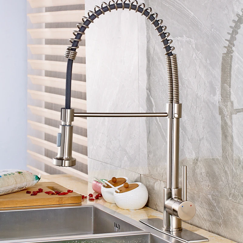 

Newly Arrival Single Handle Hole Brushed Nickle Spring Kitchen Sink Faucet Mixer