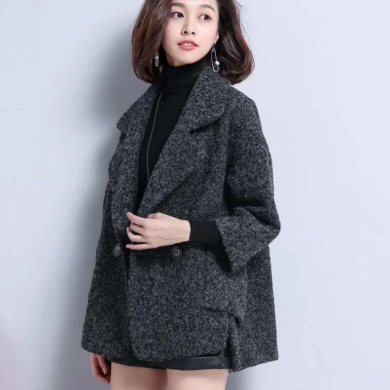 

Women Short Loose Cocoon Woolen Coat 2019 Autumn Female Clothes