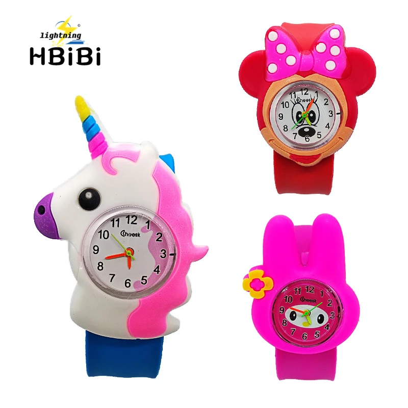 

3D Kids Cartoon Unicorn Watches Lovely Rabbit Silicone Band Slap Watch Casual Animal Children Clock Creative Quartz Wristwatches