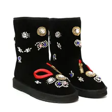 EIOUPI/теплые зимние ботинки; женские повседневные модные ботинки из овечьей кожи с натуральным овечьим мехом на плоской подошве; ju8033