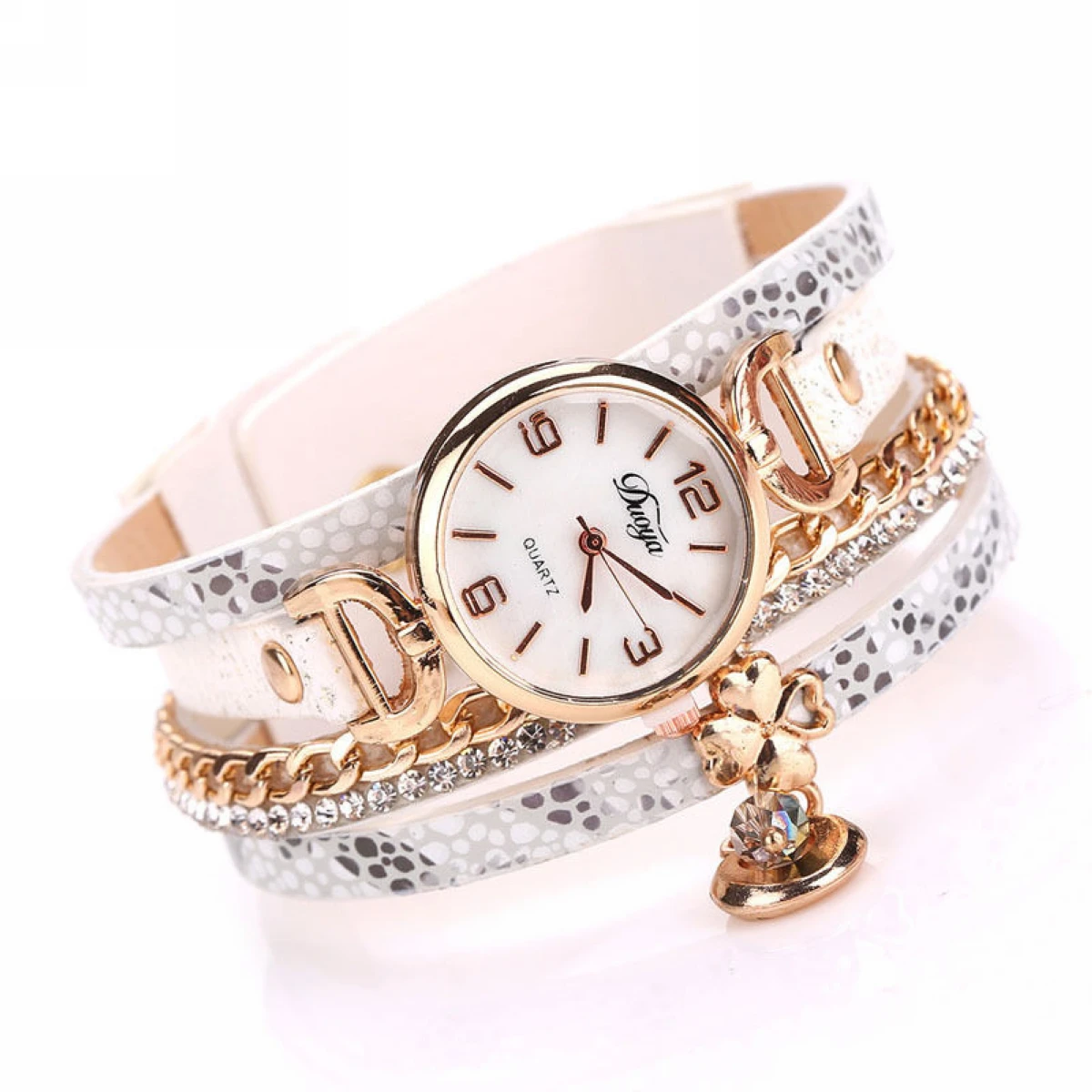 Women's Crystal Rhinestone Leopard Leather Chain Wrap Bracelet Wrist Watch