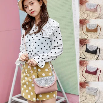 

Sequined Single Shoulder Bag Rectangle PU Bag with Strap for Women Coins Cash Keys New