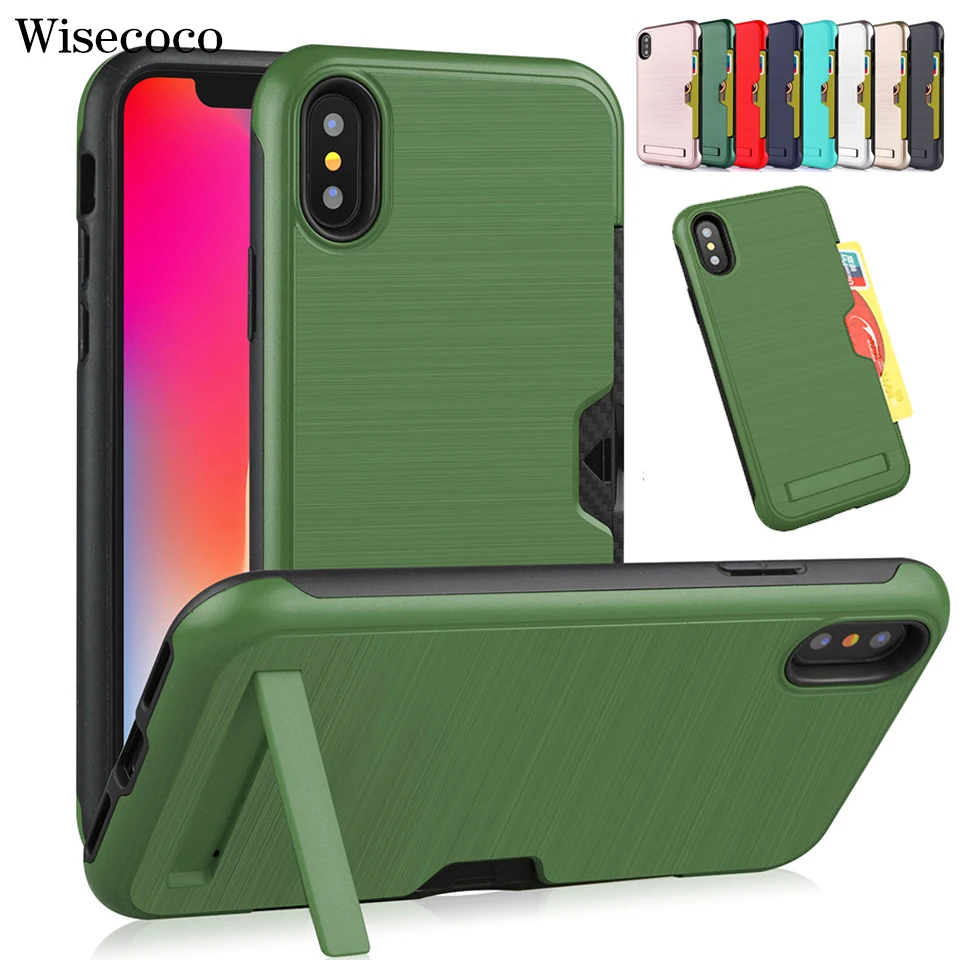 

Armor Hybrid Case for IPhone Xs Max Xr XS Slide Credit Card Wallet Holder Rugged Tough Hard Back Cover for IPhone 8 7 6 6s Plus