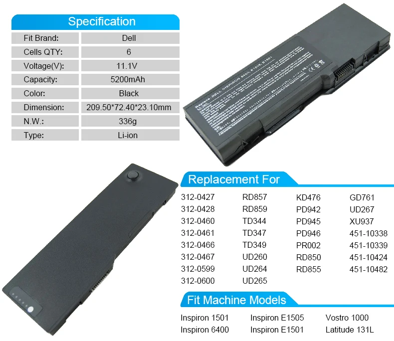 5200 мАч Аккумулятор для ноутбука Dell Latitude 131l gd761 kd476 PD942 PD945 PD946 pr002 rd850 rd855 312-0466 312-0467 312-0599