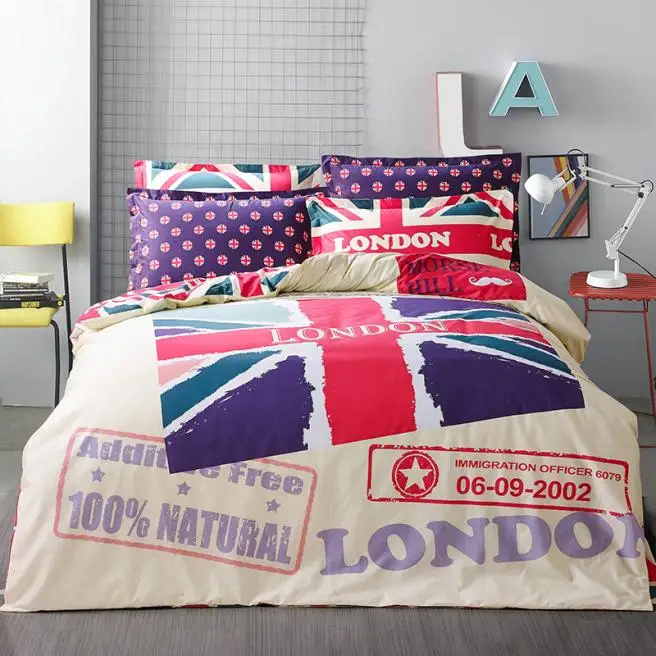 Bedding set 4pcs London British flag flat sheet duvet cover set for