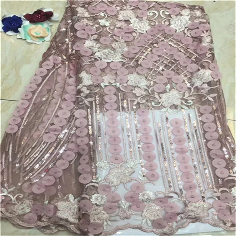

2019 high quality French Nigerian sequins net lace,African tulle mesh sequence lace fabric for party dress 5yards/lot onion(5-19
