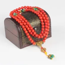 Ubeauty 108 pulsera de Coral Rojo natural collar de piedra mala de los granos oración budista rosario strand pulseras buda Meditación