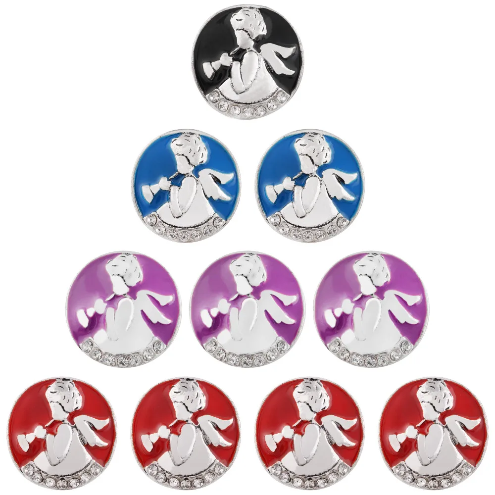 

2018 New Hot Sale enamel Angle wing Snap Button Jewelry Luxurious Alloy Bottom Fit 18mm Snaps Bracelets Jewelry 10pcs/