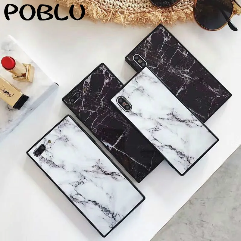 

POBLU Square Marble Mirror Soft Silicone Case Cover For iPhone 8 7 6s Plus Cool Cover All Inclusive Phone For iPhone XR XS Max