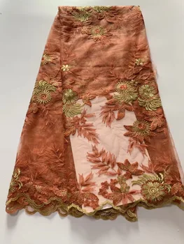 

Peach African Lace Fabric 2019 High Quality 3D Lace French Net Lace Fabrics African Nigerian Lace Fabrics For Wedding