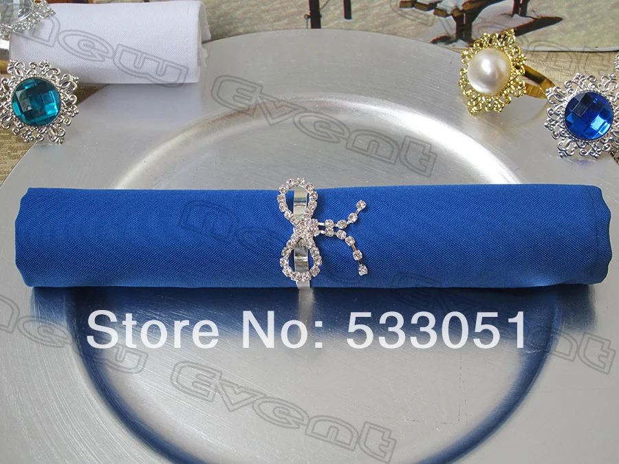 50x50cm Royal Blue Polyester Plain Napkin With Butterfly Rhinestone