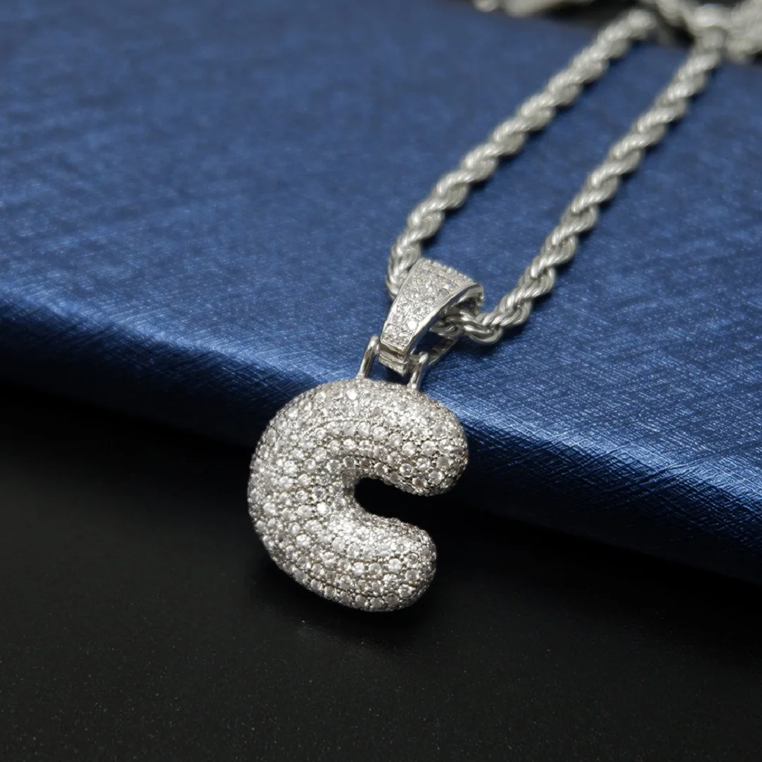 

USENSET Iced Out Initials Letters C Pendant Gold Silver Bling Bling CZ Men's Hip Hop Characteristics of Jewelry