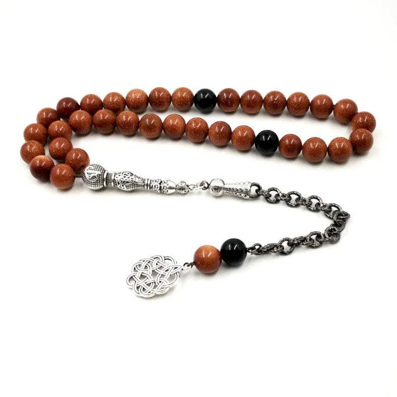 

Everything new golden sand tasbih with Onxy beads gfit For Ramadan 33 66 99 Paryer beads Muslim misbaha luxurious Man's bracelet