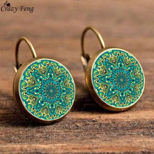 Crazy Feng Boho Flower Drop Earrings For Women Vintage Jewelry Geometric Pattern Round Earings Bijoux boucles d'oreilles bohemia Crazy Feng Boho Flower Drop Earrings For Women Vintage Jewelry Geometric Pattern Round Earings Bijoux boucles d'oreilles bohemia