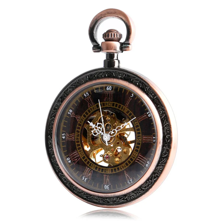 Новый стимпанк архаизмы античная медь скелет вырезка механический ручной взвод карманные часы для мужчин женщин подарок с 30 см цепи