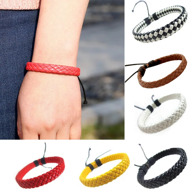 

Simple Braided Bracelet PU Leather Men Women Punk Wristband Bangles 8 TT@88