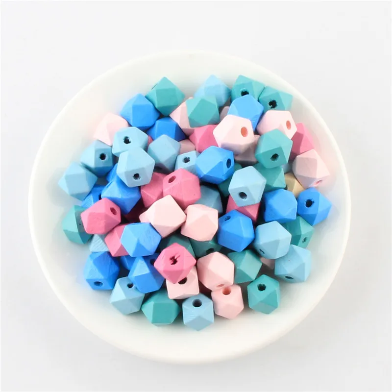 

50pcs/lot 14mm Rainbow Wooden Beads Geometry Polygon Shape Wood Beads For Jewelry Making DIY Earring Accessories