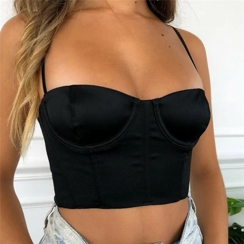 

Women summer tops Fashion Spaghetti strap Solid 3 colors Strapless Sexy Shirt Club Cropped vest Female Sling camisole New 2019