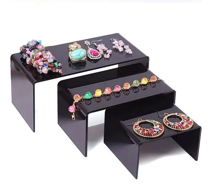 Hot sale Clear/ Black Jewelry Display Stand Toy Mobile Wallet Shoes Bracelets Display Plexiglass 3pcs/lot Necklace Earring Shelf shelf top mounting poster gripper magnetic clip stand clear spring clamp