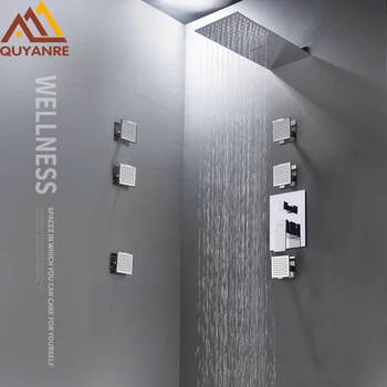 

Quyanre 3-Way Shower Faucet Set Ultrathin Rain Waterfall Shower Head 6pc SPA Massage Jets Single Handle Mixer Tap Bath Shower