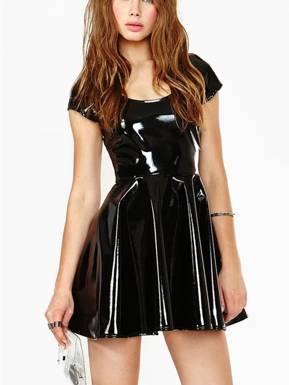 

Sexy Women's Black Latex Dress Rubber One-piece Long Dress MINI DRESS